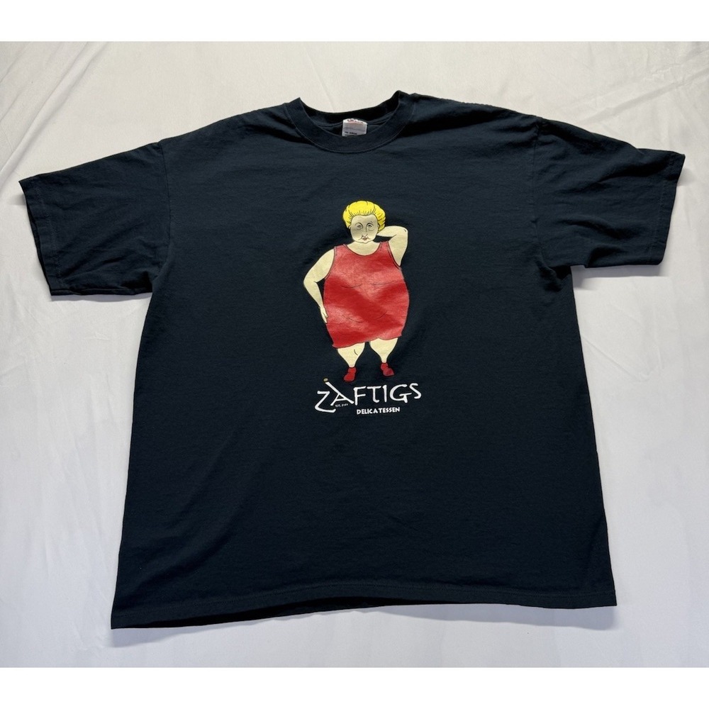 Zaftig's Delicatessen Graphic T-Shirt XL Black Novelty Cartoon Tee USA